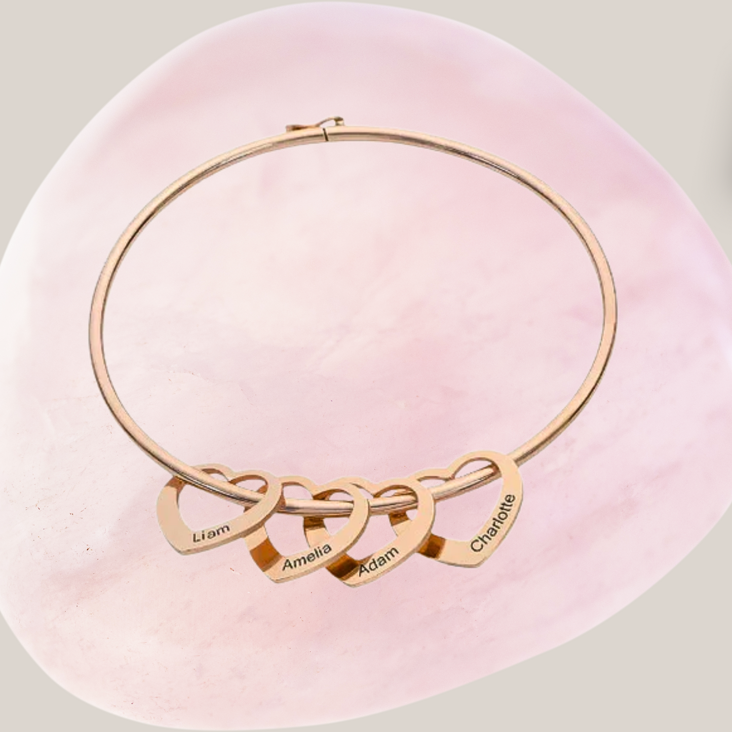 Personalized Bangle Bracelet with Heart Pendants