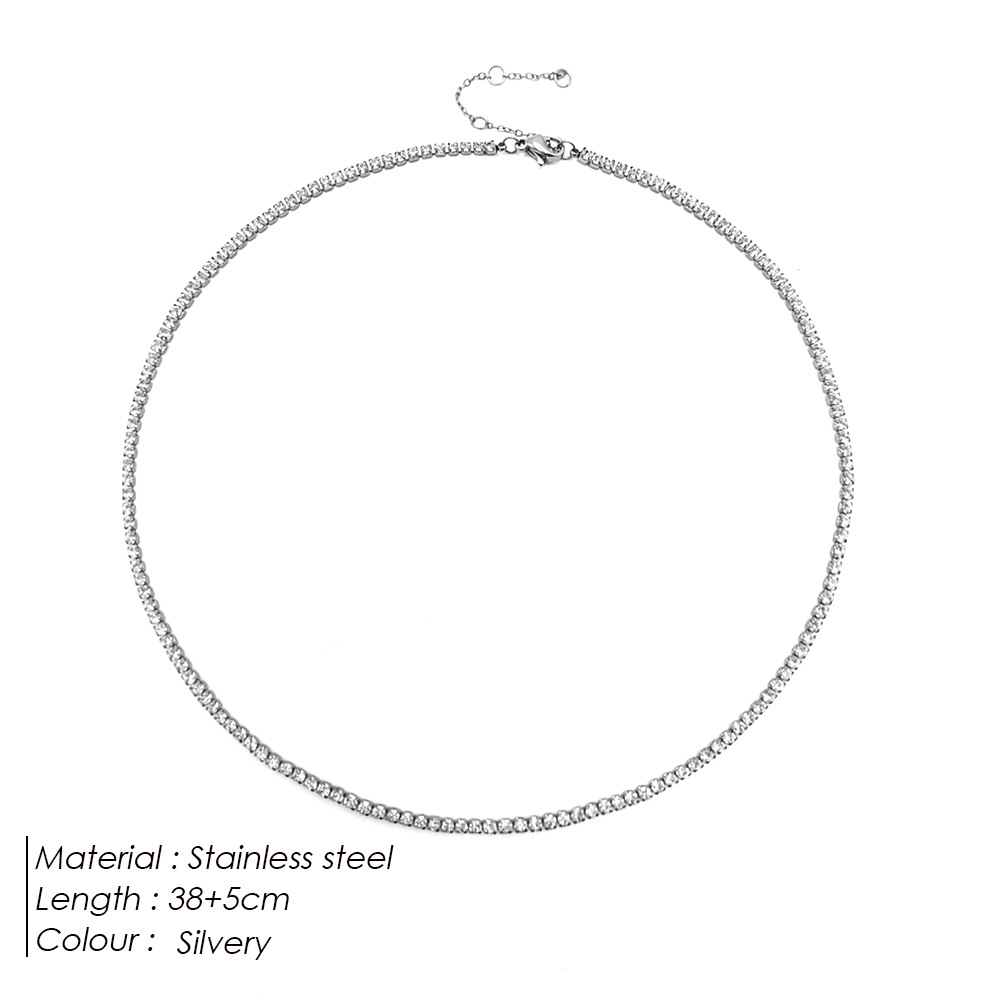 Silver 2mm Diamond Tennis Choker Necklace