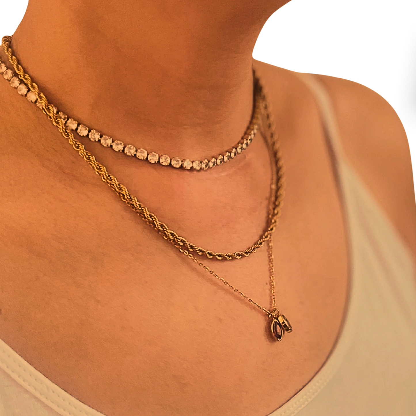 Gold Opal Bezel Tennis Necklace
