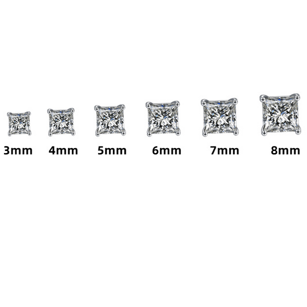 Silver Square Diamond Stud Earrings