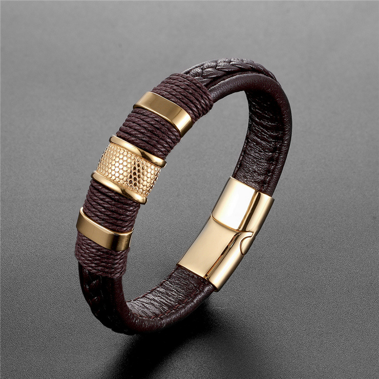 Retro Steel Hand-Woven Rope Leather Bracelet