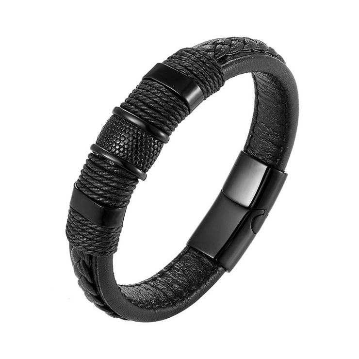 Retro Steel Hand-Woven Rope Leather Bracelet