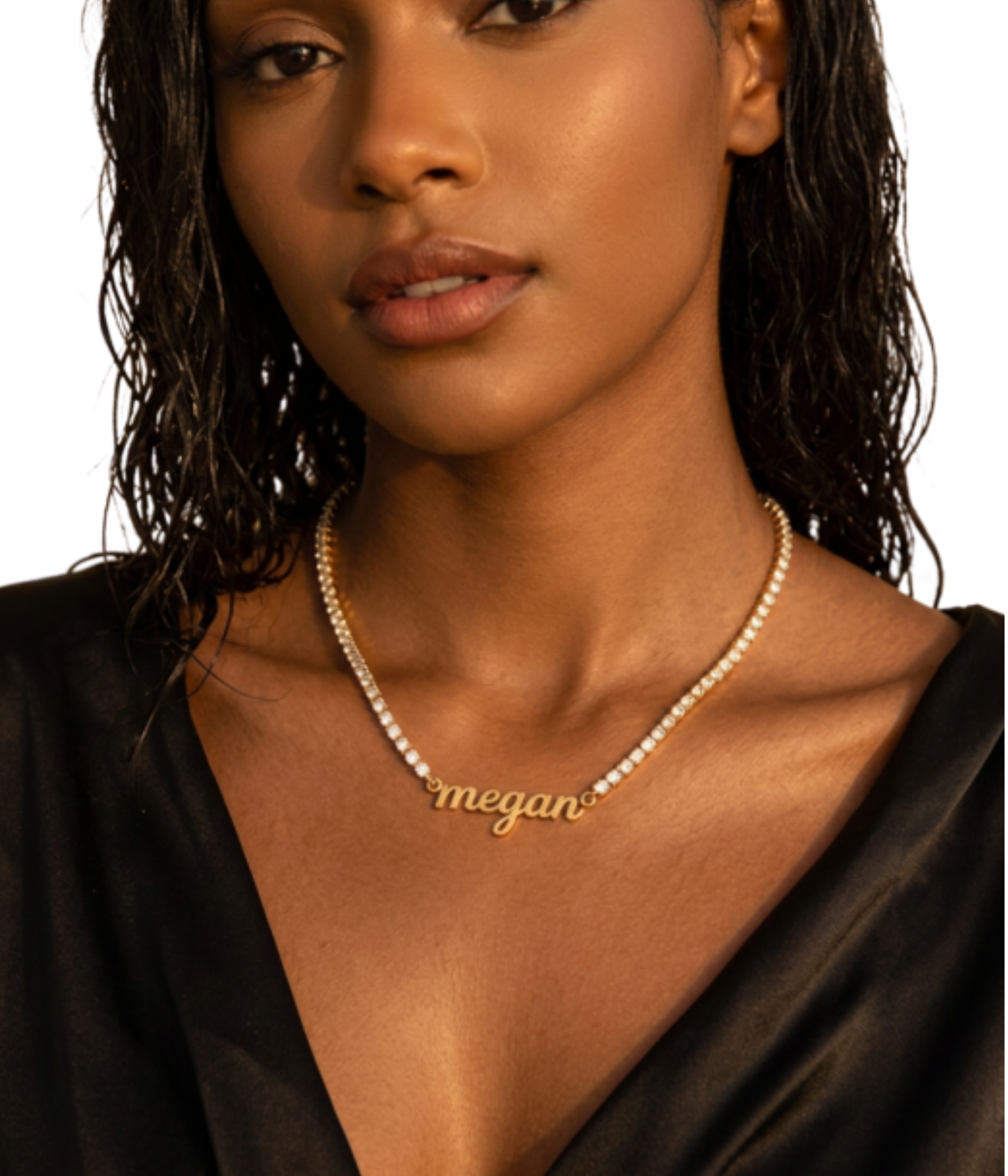 Custom Icy Name Necklace with Tennis Chain - Flooded Cursive Nameplate Pendant, Iced Out Diamond Link Choker, Waterproof Luxury Gift for Her