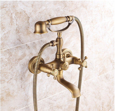 Classic Style Antique Brass Wall Mount Clawfoot Tub Filler with Hand Shower