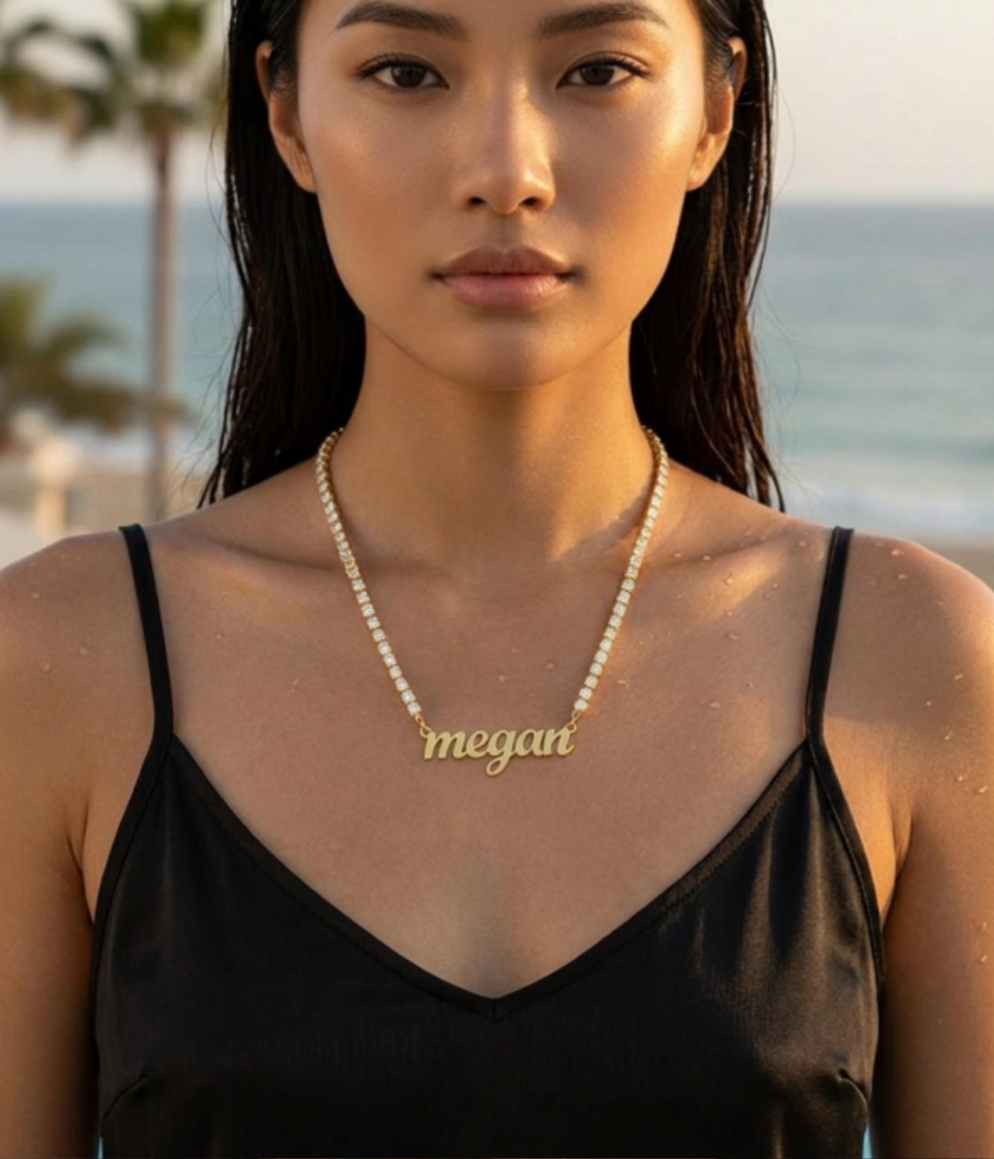 Custom Icy Name Necklace with Tennis Chain - Flooded Cursive Nameplate Pendant, Iced Out Diamond Link Choker, Waterproof Luxury Gift for Her
