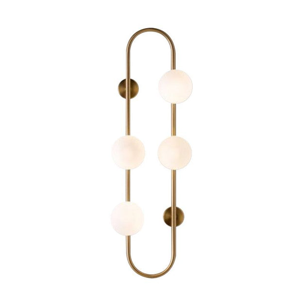 Globe Wall Sconce White Glass 4-Light Wall Lighting Gold Oblong Hanging Rod