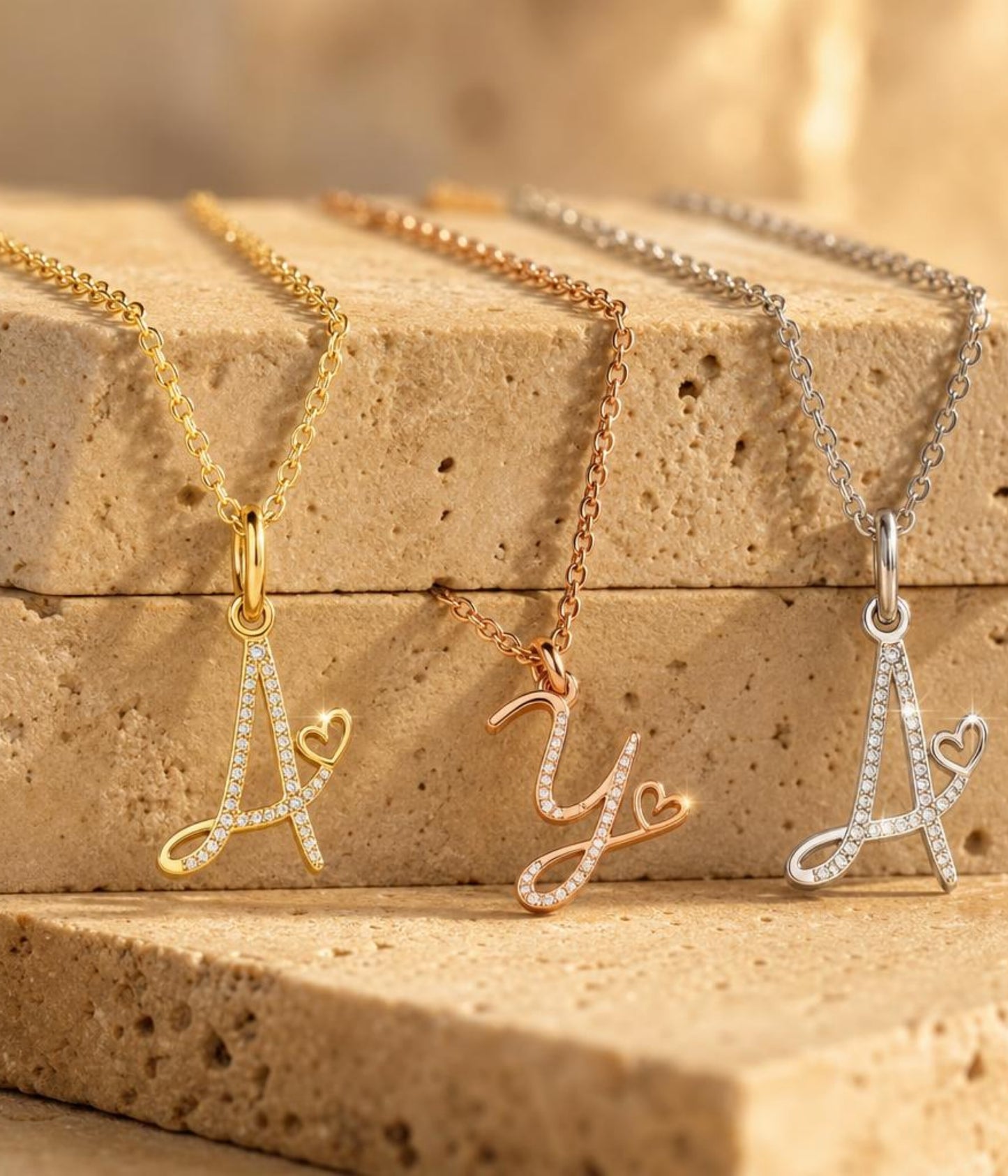 Personalised Initial Letter Necklace with Tiny Heart Charm Custom Name Capital Alphabet Pendant