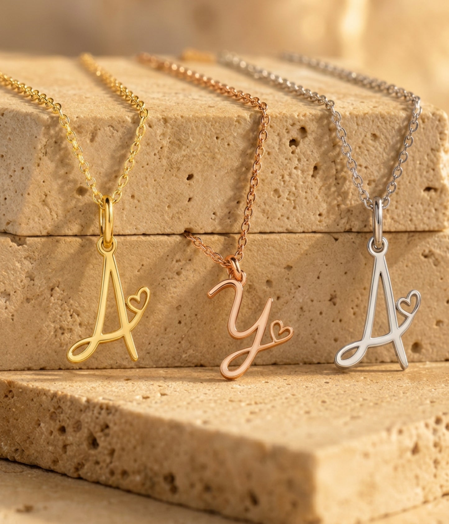 Personalised Initial Letter Necklace with Tiny Heart Charm Custom Name Capital Alphabet Pendant