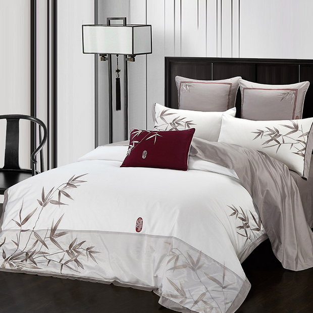 Bamboo White Bloom Duvet Cover Set (Egyptian Cotton)