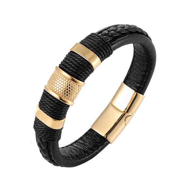 Retro Steel Hand-Woven Rope Leather Bracelet