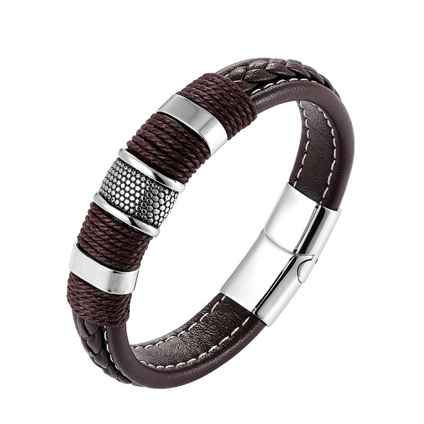 Retro Steel Hand-Woven Rope Leather Bracelet