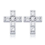 White Gold Mini Cross Earrings