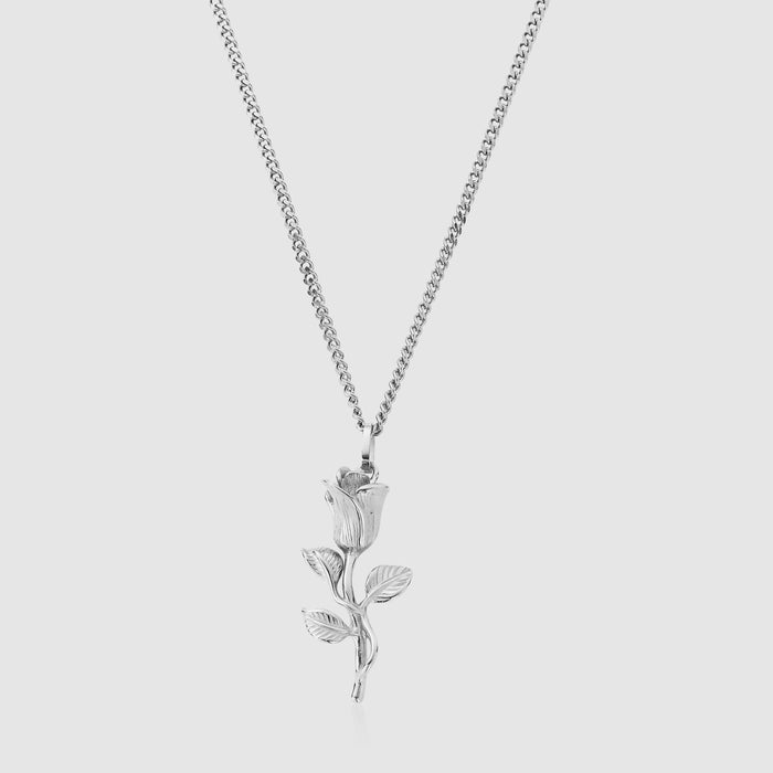 Silver Rose Pendant Necklace