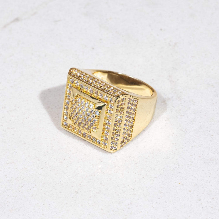 Gold Square Paved Ring