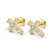 Gold Mini Cross Earrings