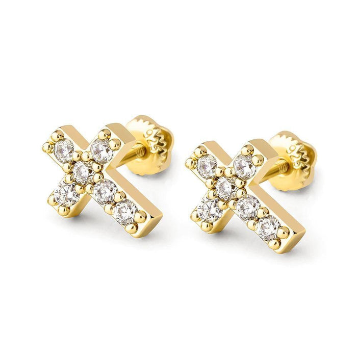 Gold Mini Cross Earrings