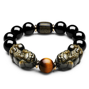 Natural Gold Obsidian Double Pi Yao Wealth Bracelet