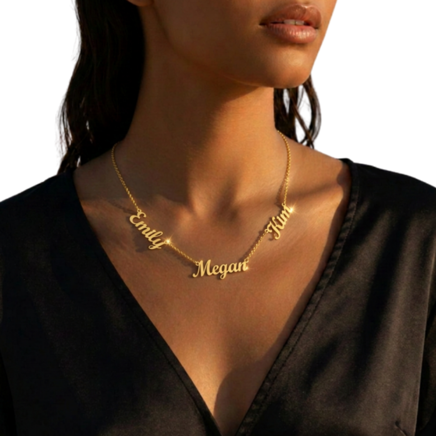 Custom Multiple Name Necklace - Personalised Multi Nameplate Pendant, Iced Out Family Mother's Gift, Waterproof Gold Stainless Steel Jewelry for Her