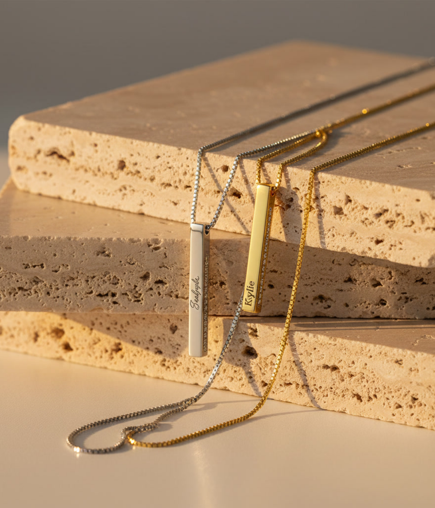 Custom Engraved Bar Necklace – Personalized Name & Date Pendant