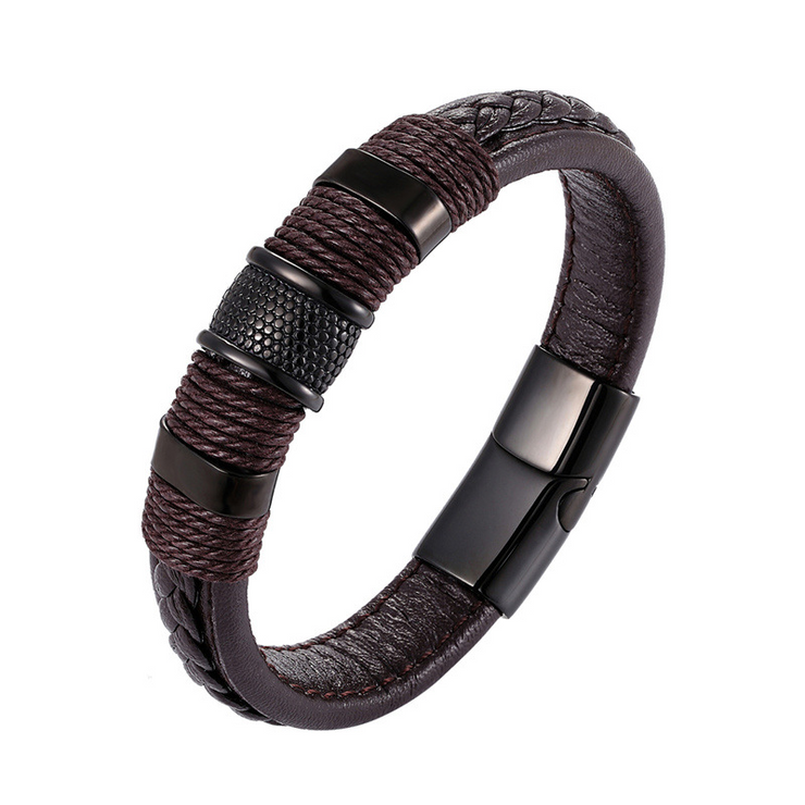 Retro Steel Hand-Woven Rope Leather Bracelet