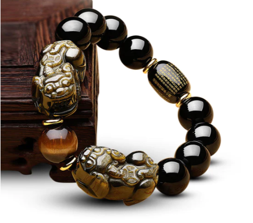 Natural Gold Obsidian Double Pi Yao Wealth Bracelet