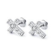 White Gold Mini Cross Earrings