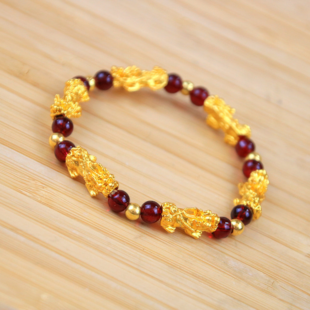 Garnet Lucky Pixiu Wealth Bracelet