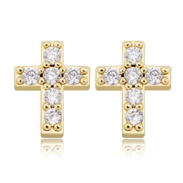 Gold Mini Cross Earrings