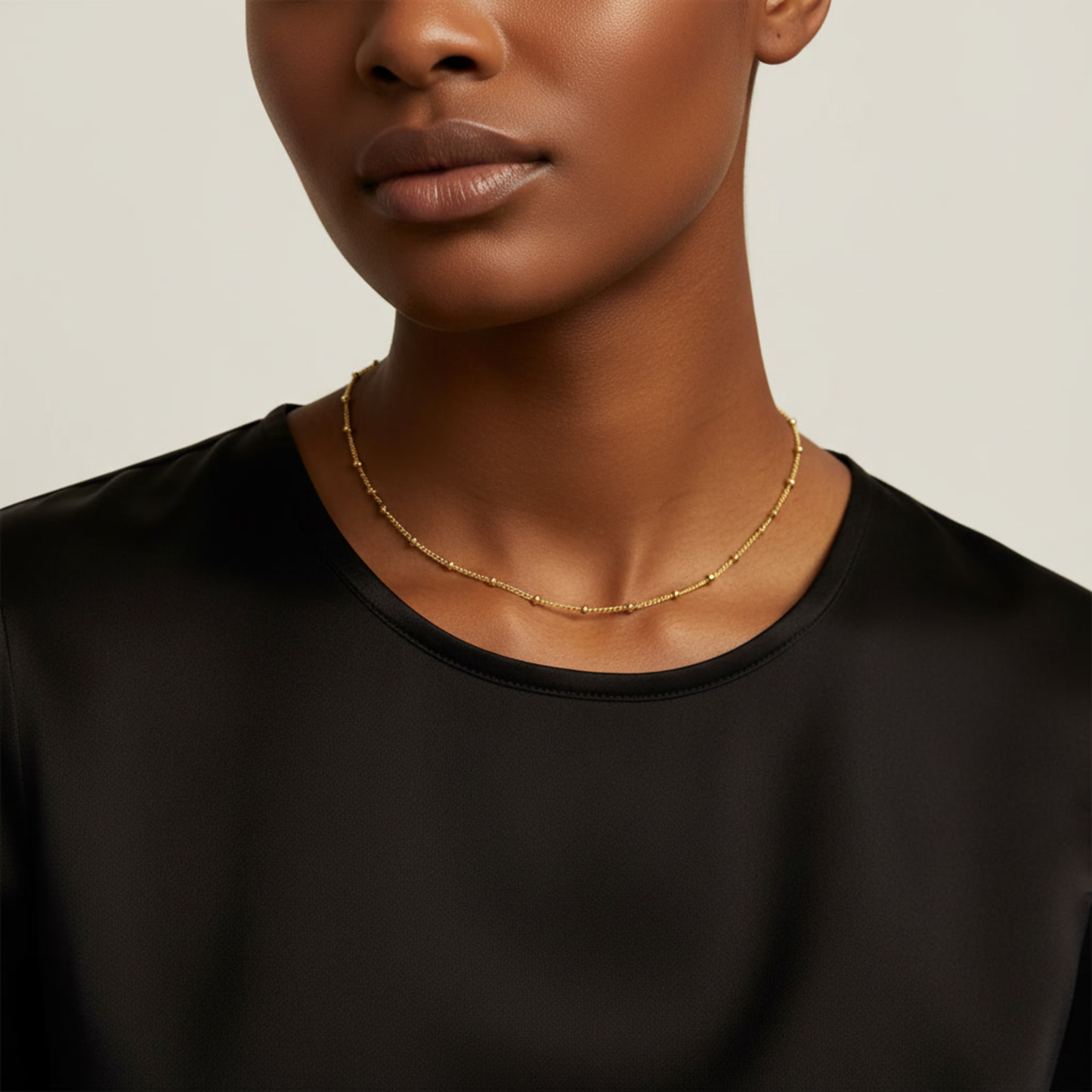 14k Gold Satellite Necklace Beaded Choker