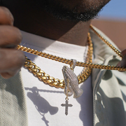 Gold Iced Praying Hands Pendant