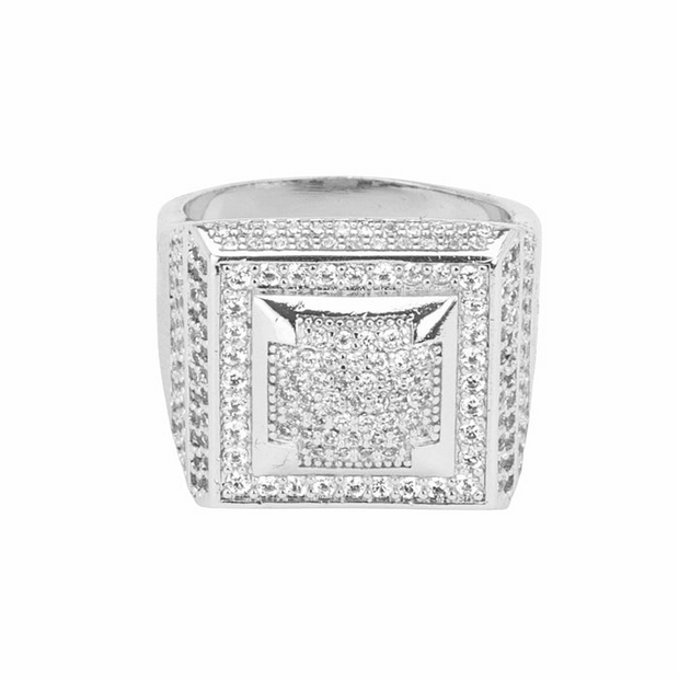 White Gold Square Paved Ring