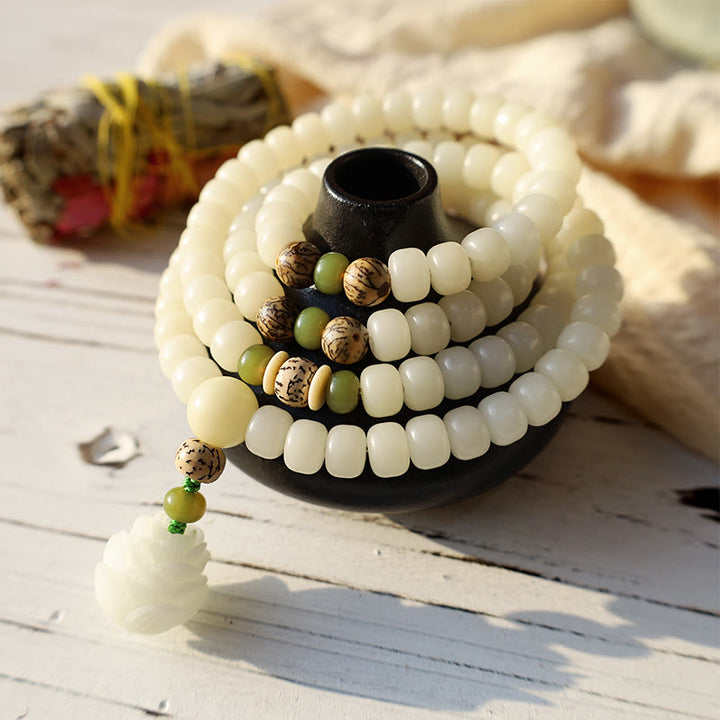 Pure White Jade Bodhi Bead Necklace Bracelet