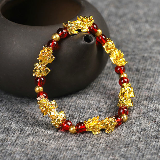 Garnet Lucky Pixiu Wealth Bracelet