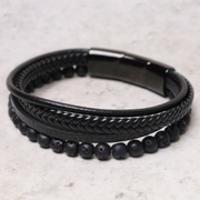 Lava Rock Black Onyx Bead Leather Bracelet