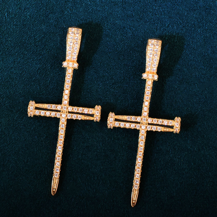 Gold Zircon Nail Cross Pendant