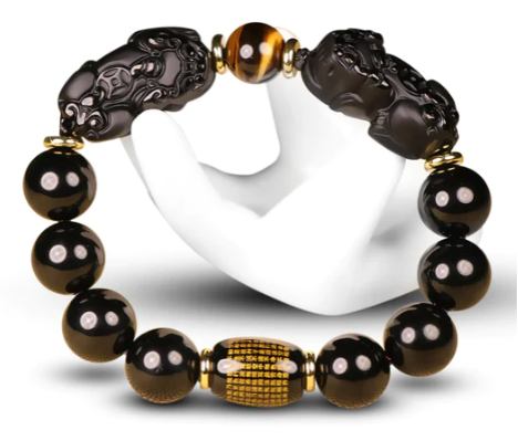 Natural Gold Obsidian Double Pi Yao Wealth Bracelet