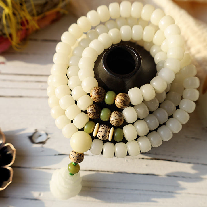 Pure White Jade Bodhi Bead Necklace Bracelet