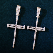 White Gold Zircon Nail Cross Pendant