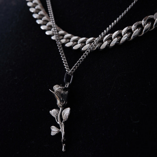 Silver Rose Pendant Necklace