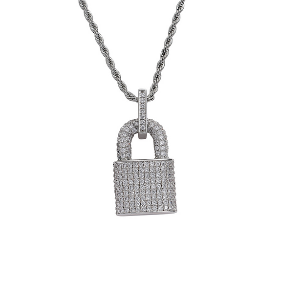 White Gold Iced Padlock Pendant