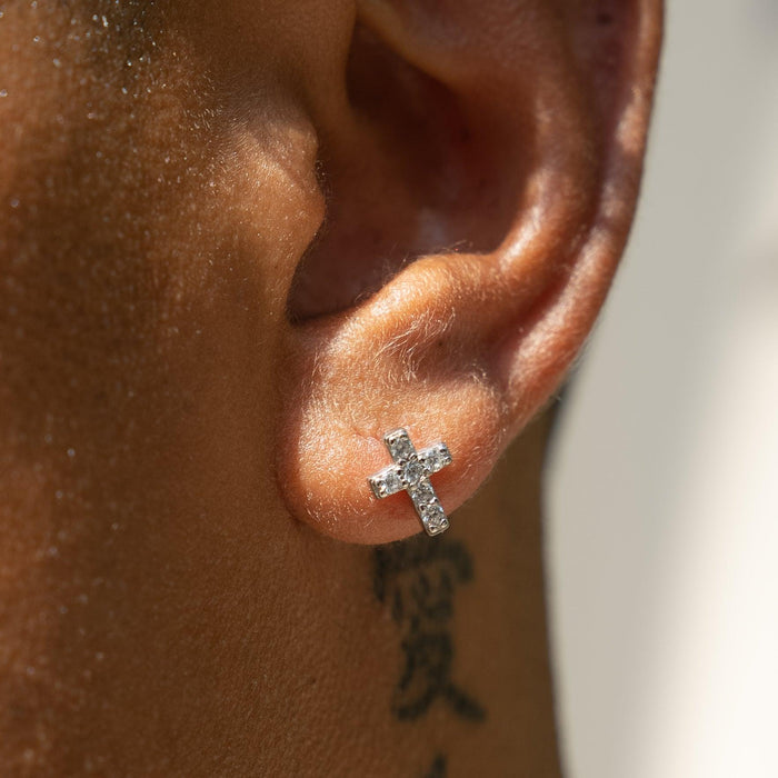 White Gold Mini Cross Earrings