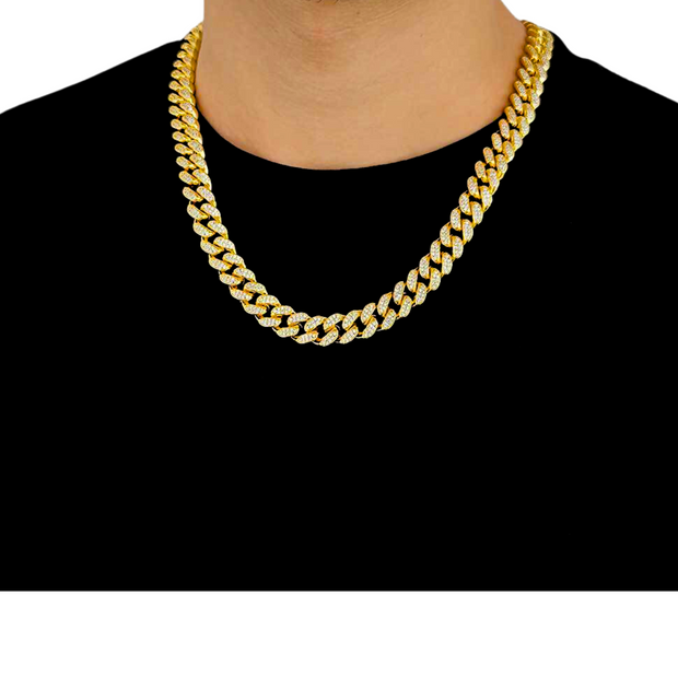 12mm Gold Iced Cuban Link Chain