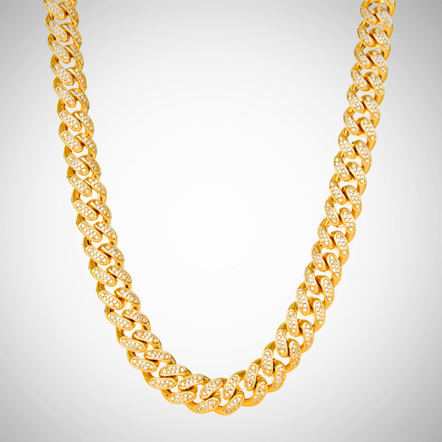 12mm Iced Cuban Chain - Gold