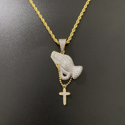 Gold Iced Praying Hands Pendant