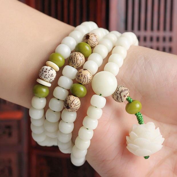 Pure White Jade Bodhi Bead Necklace Bracelet