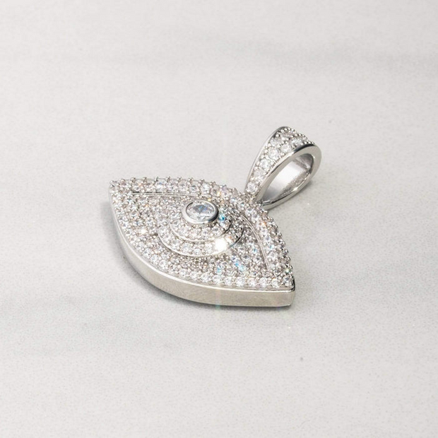 White Gold Iced Eye Pendant