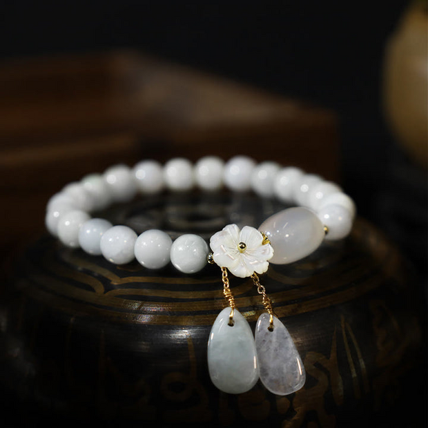 Natural White Jade Luck Charm Bracelet