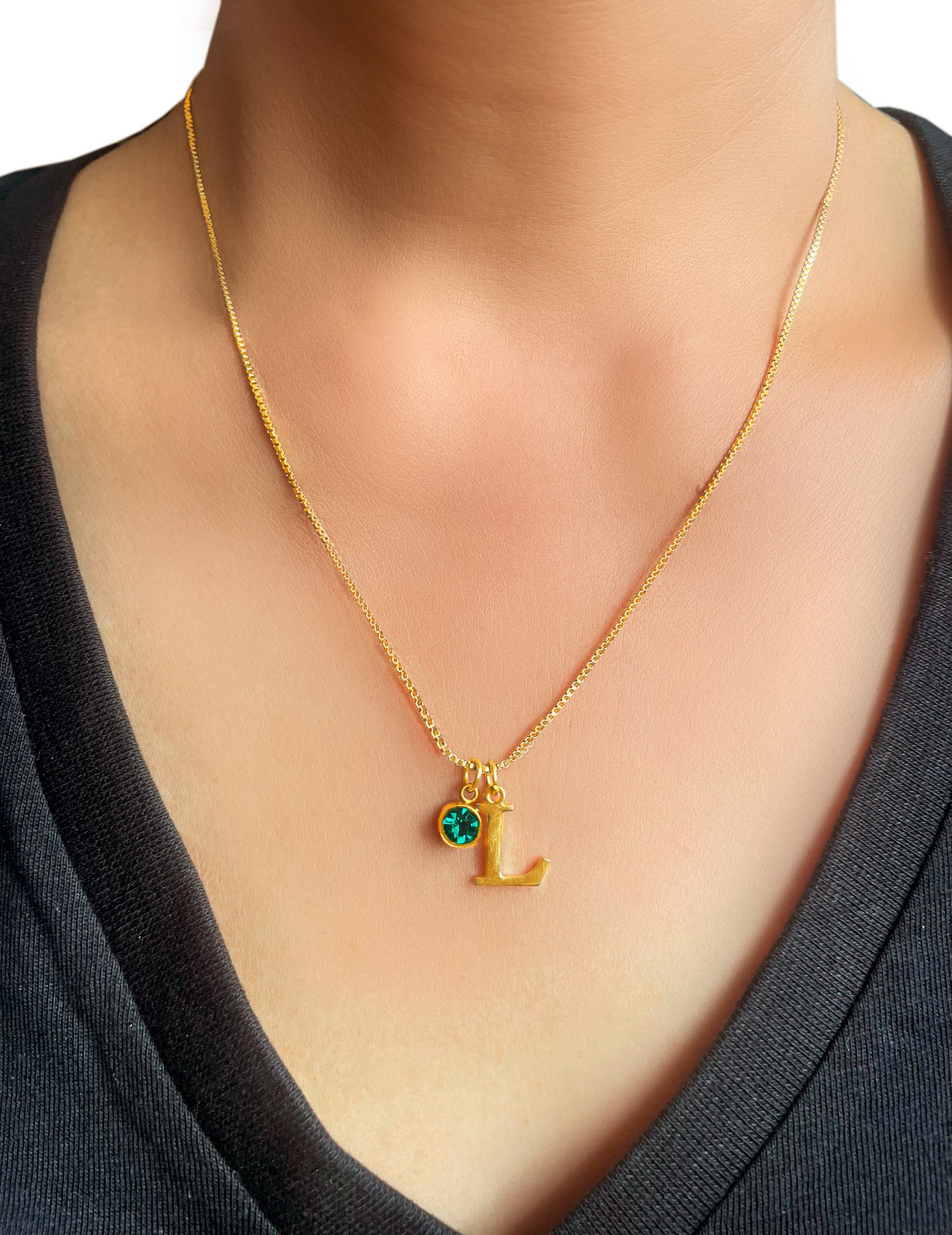 Personalized Initial Letter Birthstone Necklace