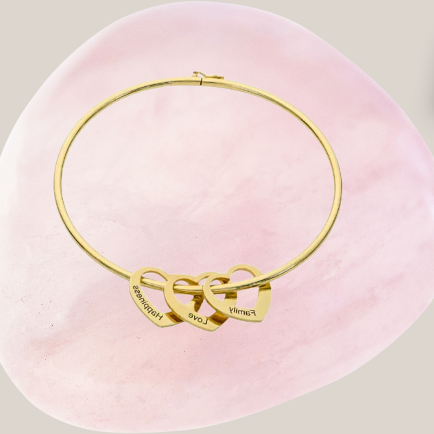 Personalized Bangle Bracelet with Heart Pendants