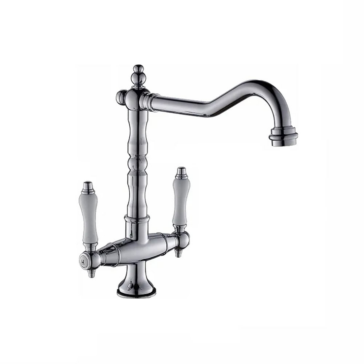 Porcelain Double Handles Single Hole Brass Kitchen Faucet